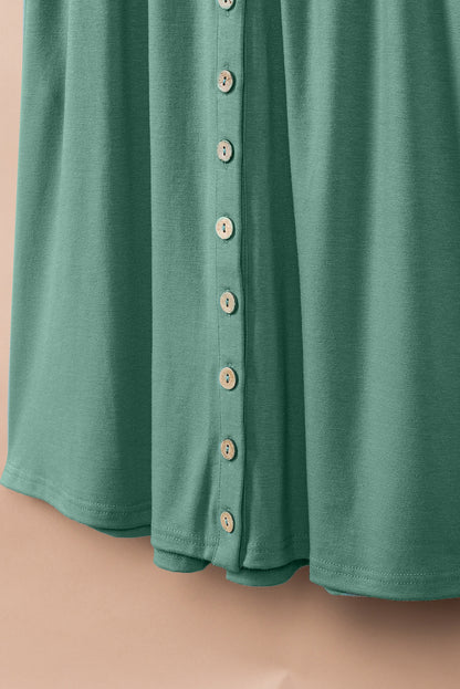 Mini-robe verte à boutons, sans manches, taille haute