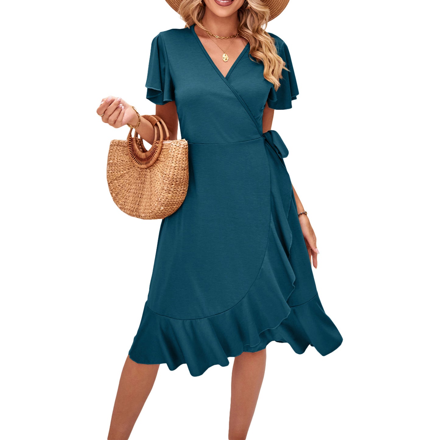 Women's Fashion Short Sleeve Lace-up Dress