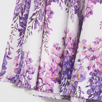 Cotton Wisteria Printed Large Swing Long Skirt