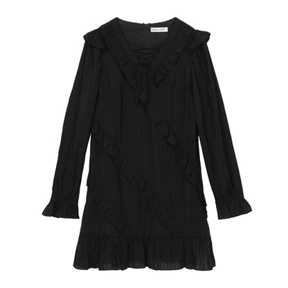 Design Sense Cross-tie Ruffled Little Black Dress