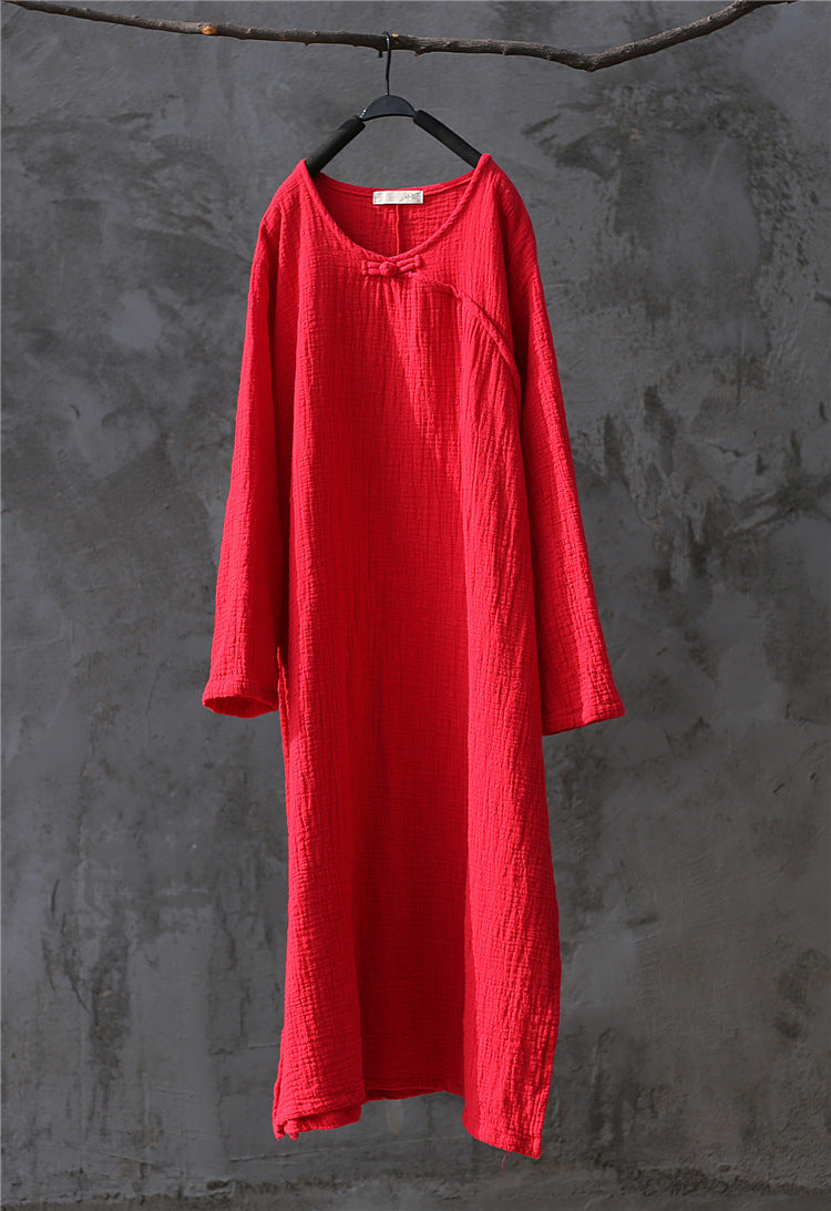 Artistic Retro Chinese-style Loose Zen Cotton Linen Dress Robe