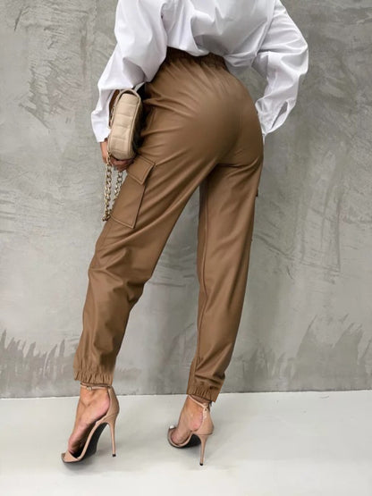 Pantalon taille haute noué avec poches