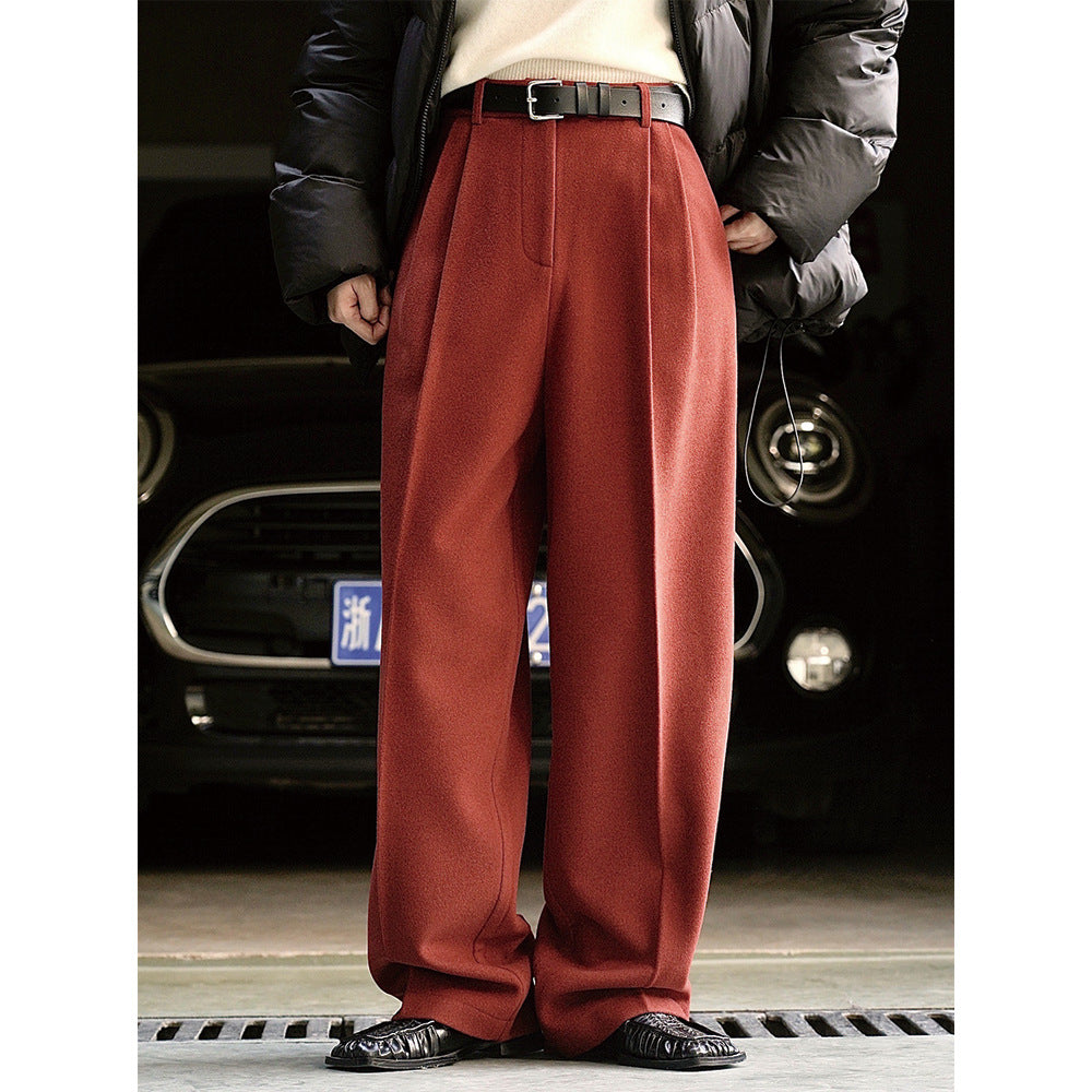 Women's Simple Commute Woolen Straight Wide-leg Pants