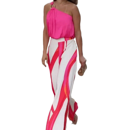 Women's Striped Printed Wide-leg Pants Suit