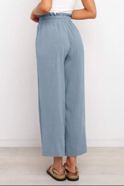 Drawstring Paperbag Waist Wide Leg Pants