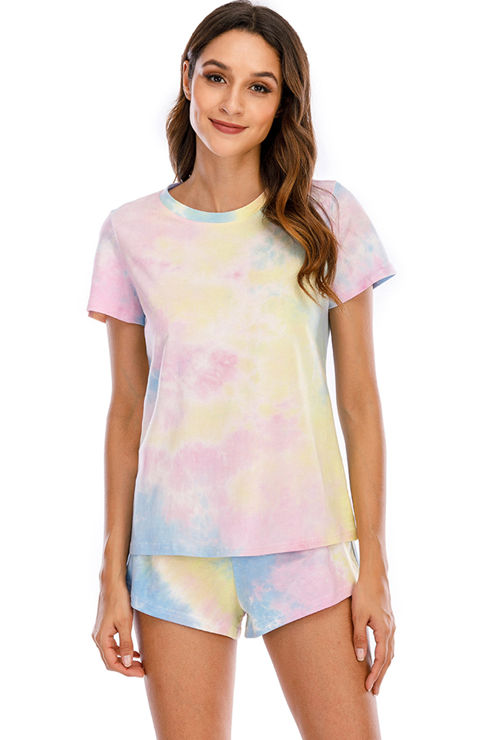 Ensemble haut et short à manches courtes et col rond tie-dye