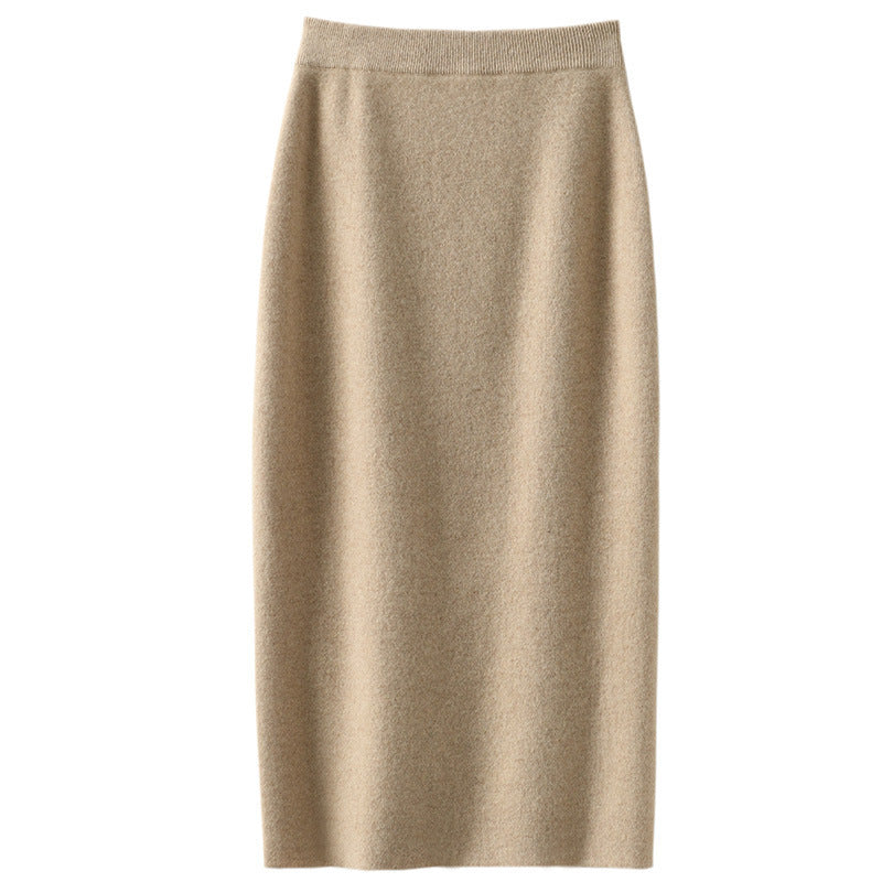 Women's Wool Four-flat Thickened Skirt Autumn And Winter Cashmere Knitted Dress Slimming Skirt Straight