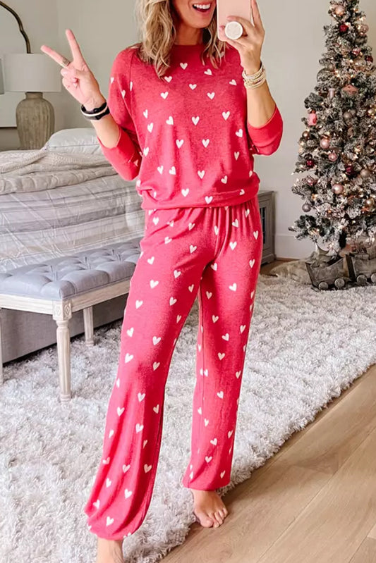 Ensemble pantalon rouge vif à imprimé cœur pour la Saint-Valentin