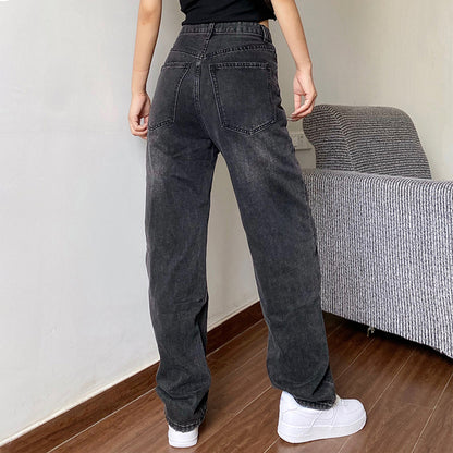 Women's Jeans Loose High Waist Straight-leg Pants