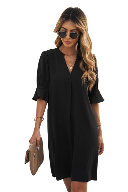 Black Ruffled Sleeve Shift Dress