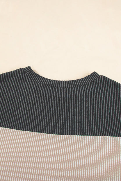 Black Rib Textured Colorblock T Shirt