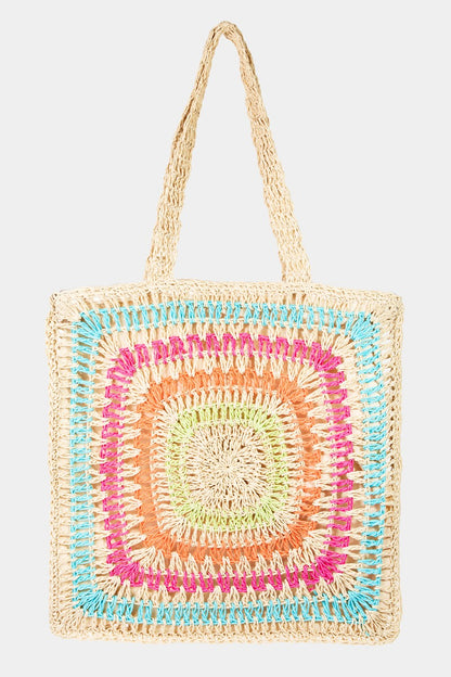 Sac fourre-tout en tricot au crochet arc-en-ciel Fame