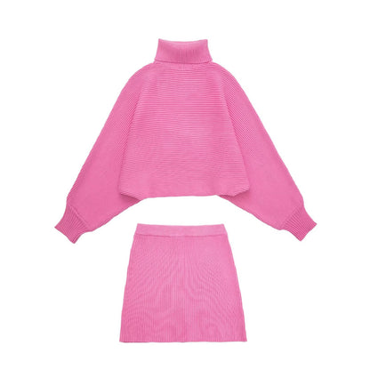 Autumn Stand Collar Knitwear Knitted Mini Skirt