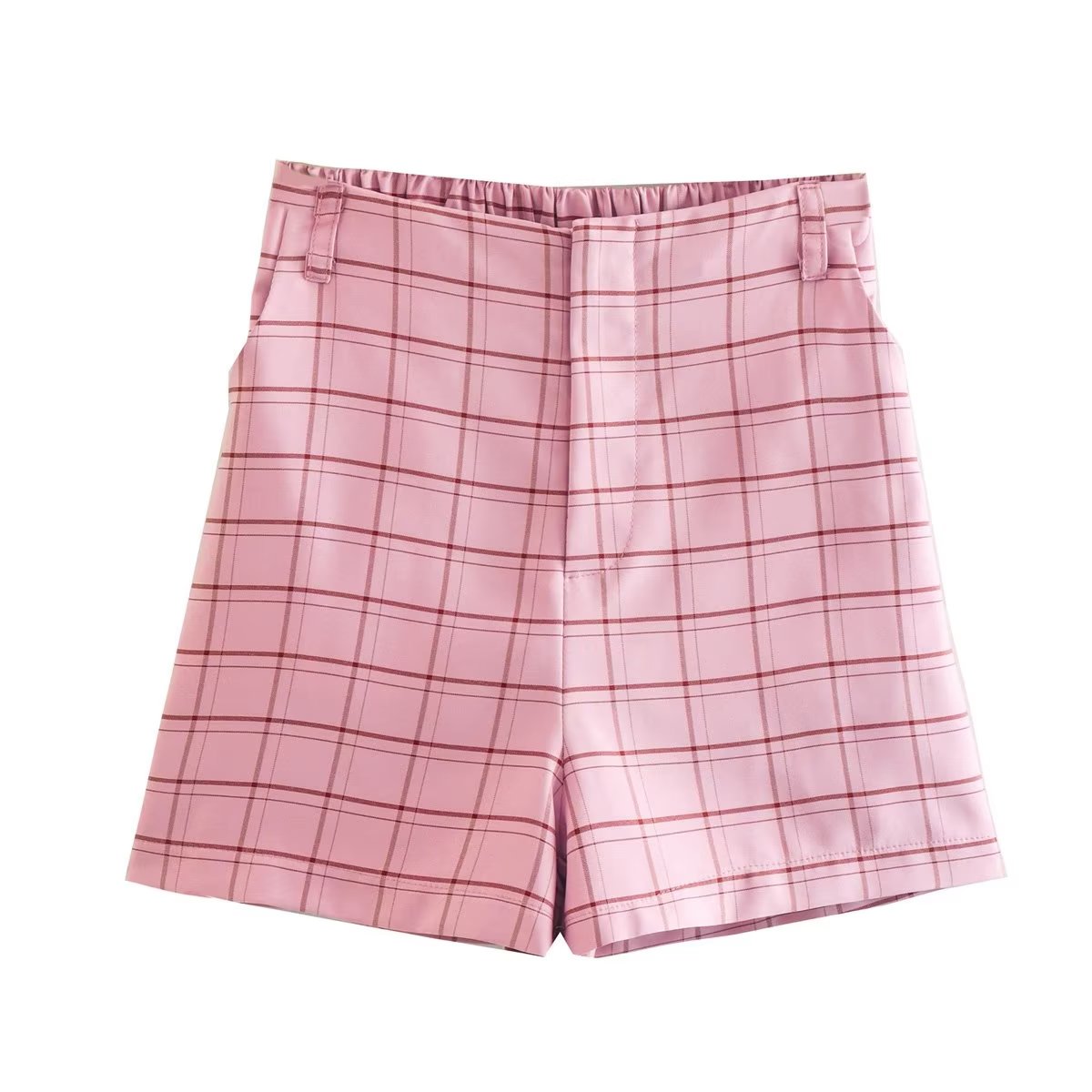 Autumn Winter Women Clothing Elastic Waist Plaid Straight Leg Pants Shorts