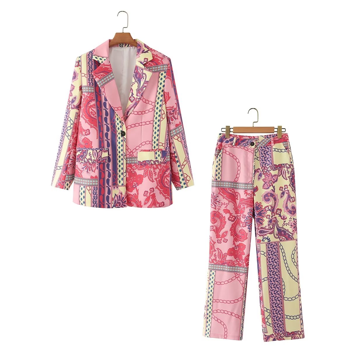 Autumn Women Clothing Printed Blazer One Button Suit