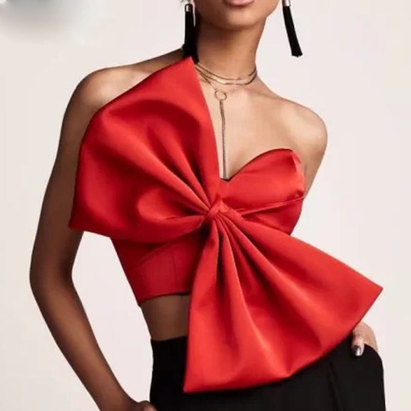 3D Bowknot Sexy Bow Wrapped Chest Strapless Short Top Shirt Women Women Tops