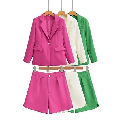 Français Chanel Blazer Costume Ensemble Short Deux Pièces Élégant Femmes Vêtements Automne Couleur Unie Décontracté Petit Ensemble