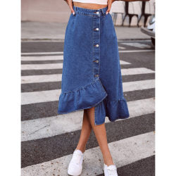 Women Clothing Casual Trend High Waist Slimming All Matching Denim Skirt