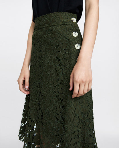 Autumn Green Chiffon Solid Color Asymmetric Skirt Office Outer Single Stitching Skirt Skirt