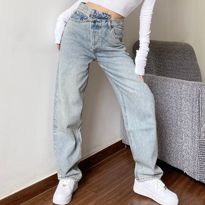 Women's Jeans Loose High Waist Straight-leg Pants