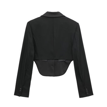 Autumn Winter Women Clothing Stitching Collared Short Blazer Trousers Suit