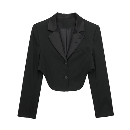 Autumn Winter Women Clothing Stitching Collared Short Blazer Trousers Suit