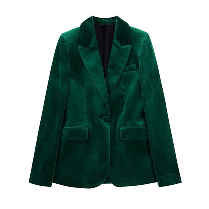 Blazer en velours Slim pour femme, vert noirâtre foncé, taille haute, pantalon de survêtement droit tombant, automne et hiver