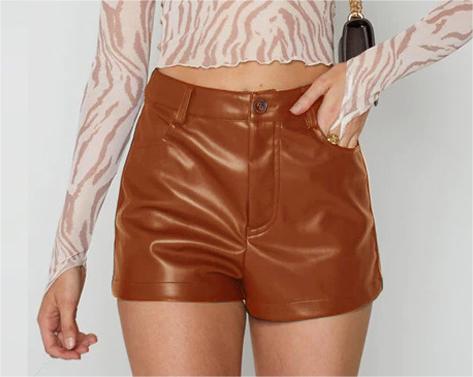 Women Shorts Solid Color High Waist Four Seasons Wearable Faux Leather