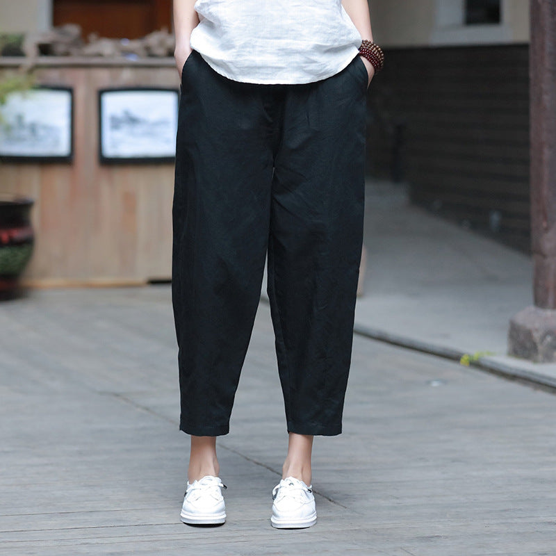 Cotton Linen Women Clothing Spring Summer Artistic Cotton Linen Casual Pants Linen All Matching Slimming Cropped Pants Baggy Pants