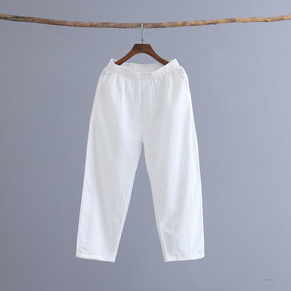 Cotton Linen Women Clothing Spring Summer Artistic Cotton Linen Casual Pants Linen All Matching Slimming Cropped Pants Baggy Pants