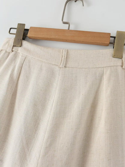 Elastic Waist Cotton Linen Shorts Women Summer Thin Pants High Waist Slimming Loose Casual Wide Leg Pants