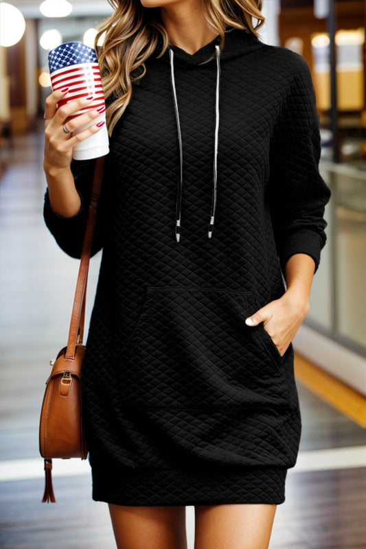 Drawstring Hooded Long Sleeve Mini Dress