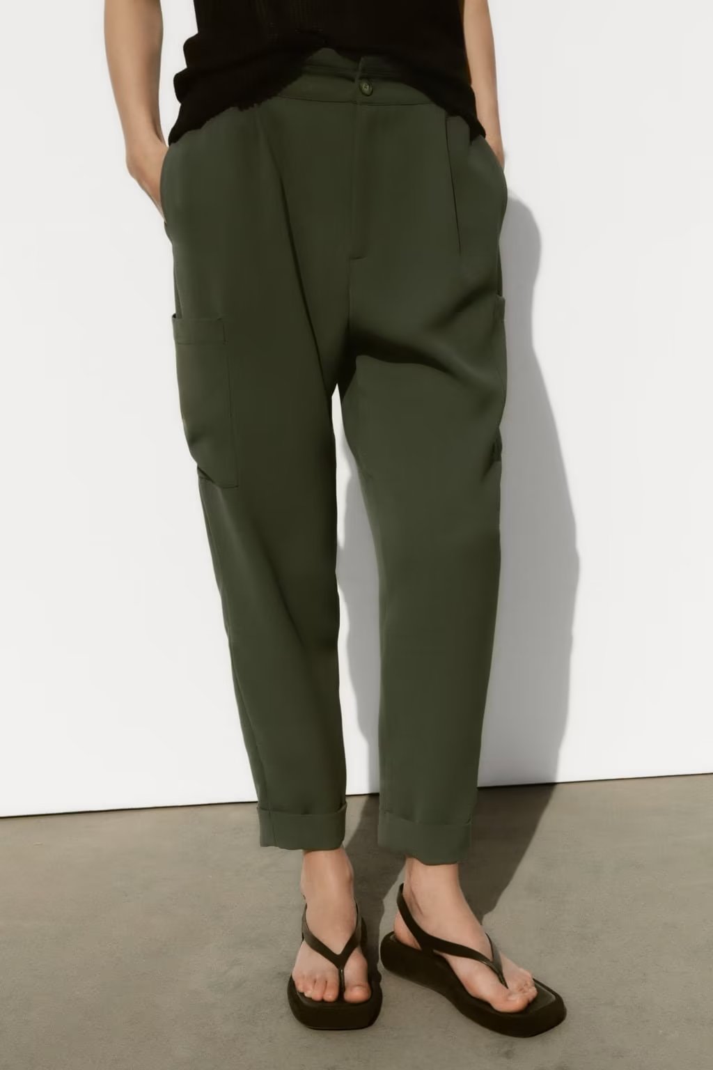 Ropa de verano para mujer, pantalones cargo rectos de color verde militar para desplazamientos