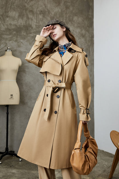 Trench-coat long au-dessus du genou pour femme, manteau amincissant populaire coréen pour l'automne et l'hiver