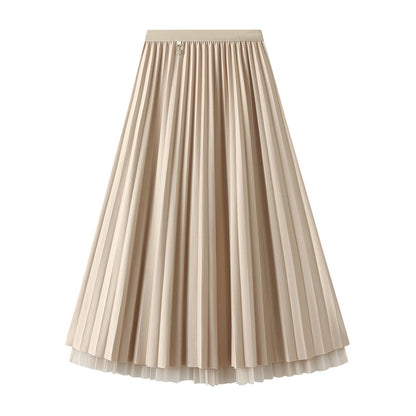 Double Sided Pleated Skirt Gauze Skirt Autumn Winter A Line Skirt Belly Covering Skirt