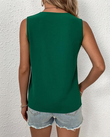 Mujer Verano Cuello En V Sin Mangas Simple Verano Color Sólido Chaleco