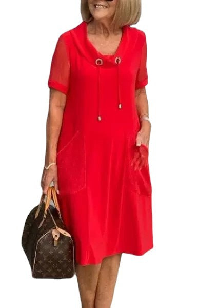 Robe pull longue et moyenne de couleur unie rouge, couture de Style européen et américain