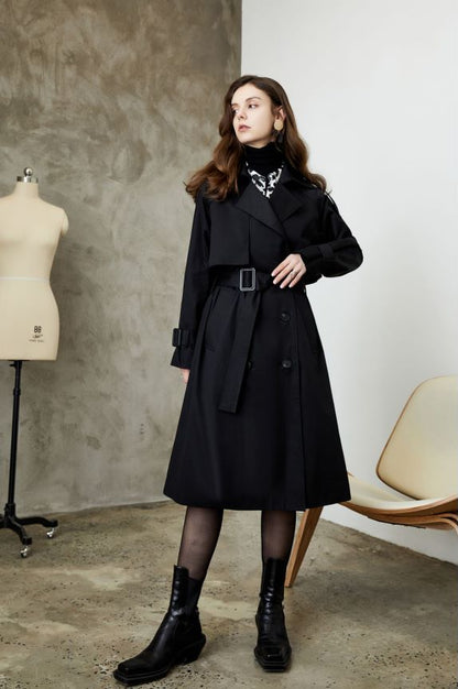 Element Trench-Coat Kaki pour Femme Printemps Automne Rétro Élégant Britannique Overknee Long Manteau