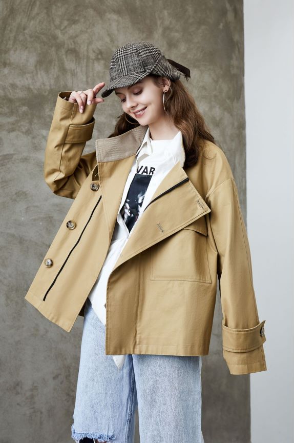 Element Trench Coat pour femmes printemps automne profil coréen lâche Cargo petit manteau