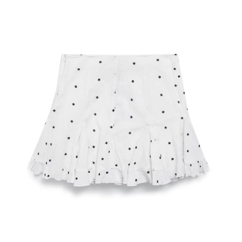 Summer Women Clothing Contrast Color Embroidery Decorative High Waist Mini Skirt