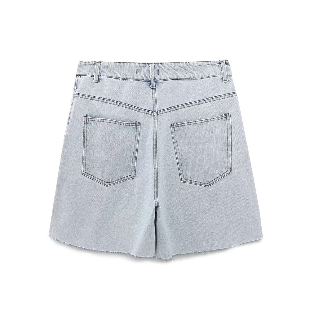 Summer High Waist Straight Long Denim Shorts Casual Denim Shorts Shorts