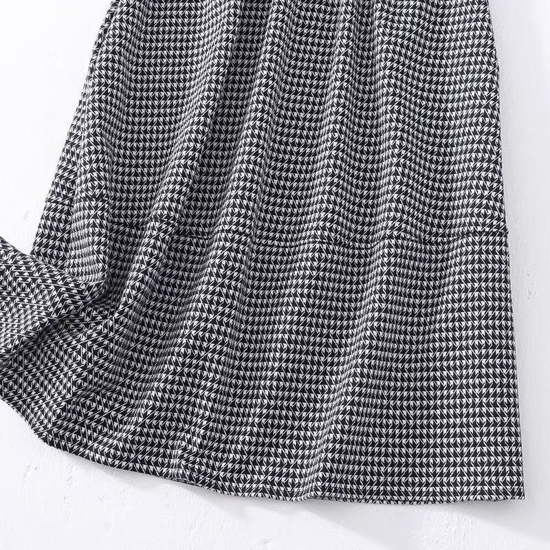 Autumn Mid Length Skirt Women Elastic Waist Woolen Houndstooth Skirt