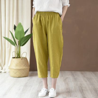 Cotton Linen Women Clothing Spring Summer Artistic Cotton Linen Casual Pants Linen All Matching Slimming Cropped Pants Baggy Pants