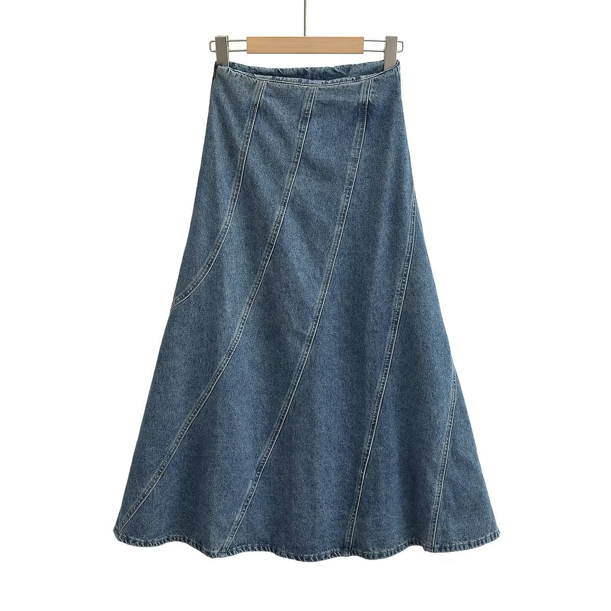 Women Summer Graceful Fashionable Split Line Intellectual High Waist Denim Skirt