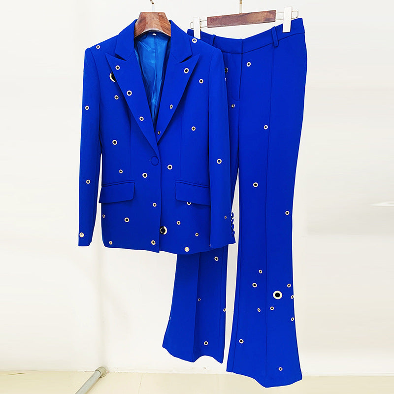 Goods Stars Heavy Industry Metal Hole One Button Blazer Trousers Suit Two Pieces