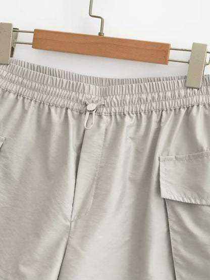 Ropa de verano para mujer, pantalones cortos informales con cintura elástica mezclada de nailon