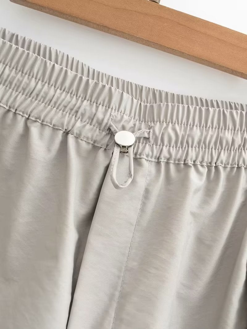 Ropa de verano para mujer, pantalones cortos informales con cintura elástica mezclada de nailon