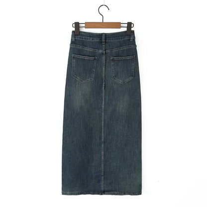 Women Slit Loose High Waist Denim Skirt