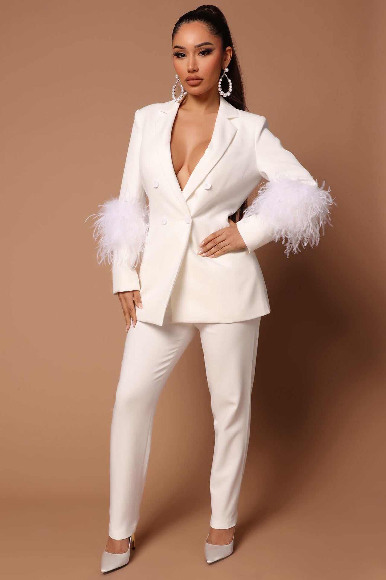 Women's Ostrich Fur Two-piece Lapel