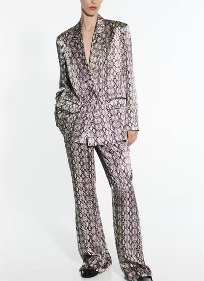 Autumn Animal Pattern Blazer Loose Texture Bell Bottom Pants Suit